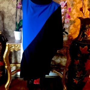 Woman’s one sleeve blouse/ white/ black n blue.